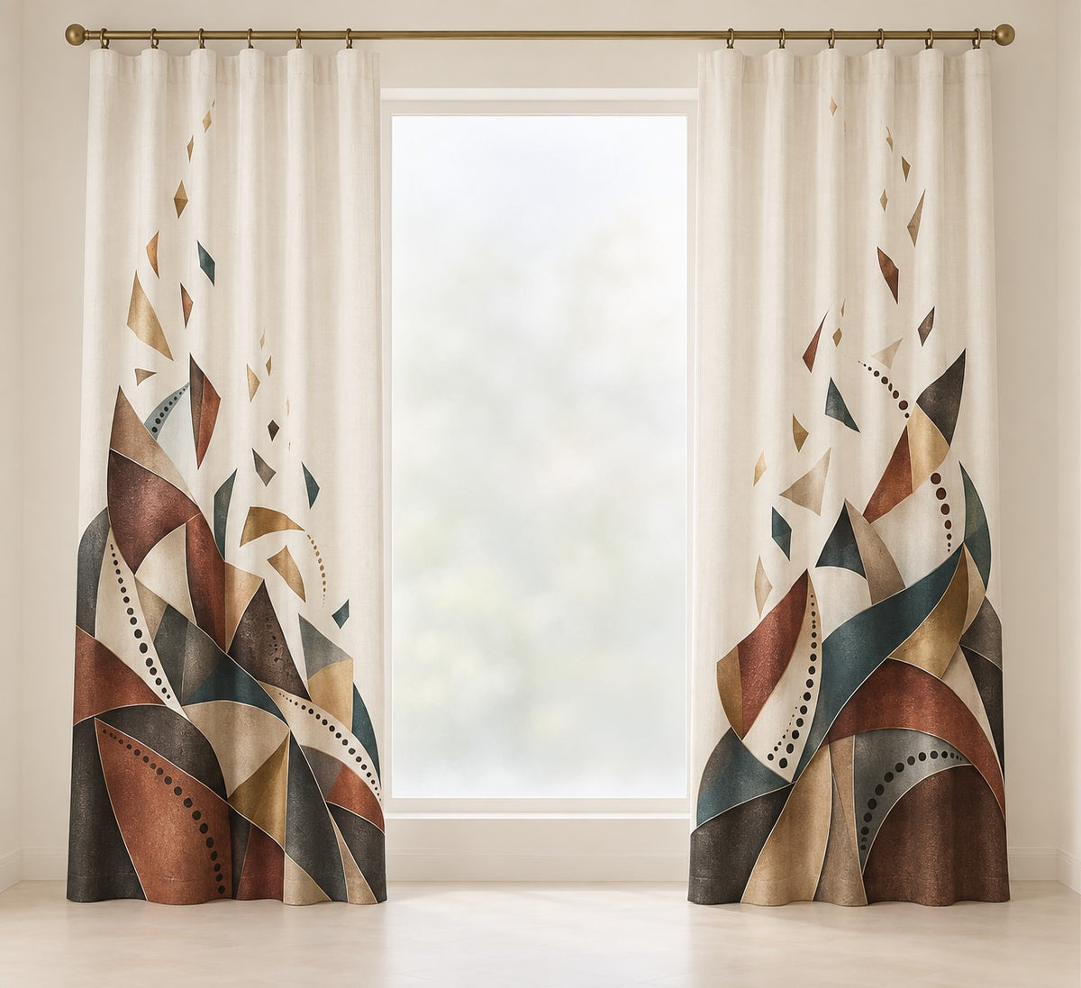 Patina Stitchfold Cascade Window Curtain Pair with dimensional printed themed artwork; representative AI-generated mockup.