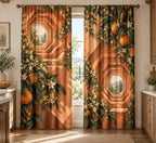Orange Grove Kitchen Window Curtain Pair with dimensional printed themed artwork; representative AI-generated mockup.