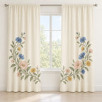 Wildflower Wedding Garden Window Curtain Pair with dimensional printed themed artwork; representative AI-generated mockup.