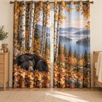 Sleeping Bear Leaves Window Curtain Pair with dimensional printed themed artwork; representative AI-generated mockup.