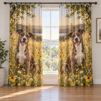Rescue Mixed Breed Dog Window Curtain Pair with dimensional printed themed artwork; representative AI-generated mockup.