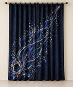 Nocturne Orrery Window Curtain Pair with dimensional printed themed artwork; representative AI-generated mockup.