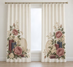 Antique Library Rose Window Curtain Pair with dimensional printed themed artwork; representative AI-generated mockup.
