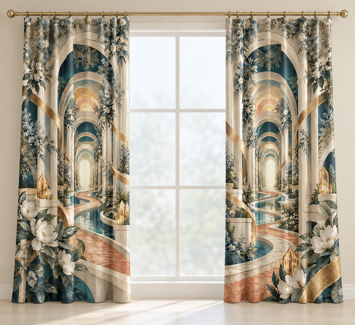 Occupational Therapy Renewal Window Curtain Pair with dimensional printed themed artwork; representative AI-generated mockup.