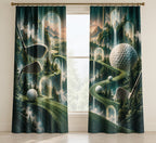 Verdant Pinflight Observatory Window Curtain Pair with dimensional printed themed artwork; representative AI-generated mockup.
