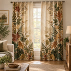 Pressed Woodland Leaves Window Curtain Pair with dimensional printed themed artwork; representative AI-generated mockup.