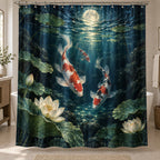 Celestial Koi Shower Curtain with dimensional printed themed artwork; representative AI-generated mockup.