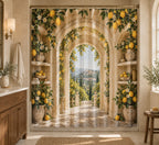 Lemon Kitchen Shower Curtain with dimensional printed themed artwork; representative AI-generated mockup.