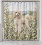 Poodle Shower Curtain with dimensional printed themed artwork; representative AI-generated mockup.