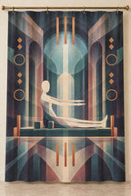 Coreline Carriage Lattice Shower Curtain with dimensional printed themed artwork; representative AI-generated mockup.