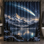 Comet Trail Shower Curtain with dimensional printed themed artwork; representative AI-generated mockup.