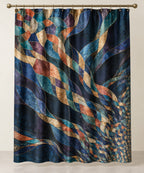 Prismatic Jigsaw Current Shower Curtain with dimensional printed themed artwork; representative AI-generated mockup.
