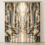 Voice Bloom Resonance Atrium Shower Curtain with dimensional printed themed artwork; representative AI-generated mockup.
