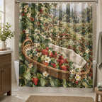 Strawberry Picnic Shower Curtain with dimensional printed themed artwork; representative AI-generated mockup.