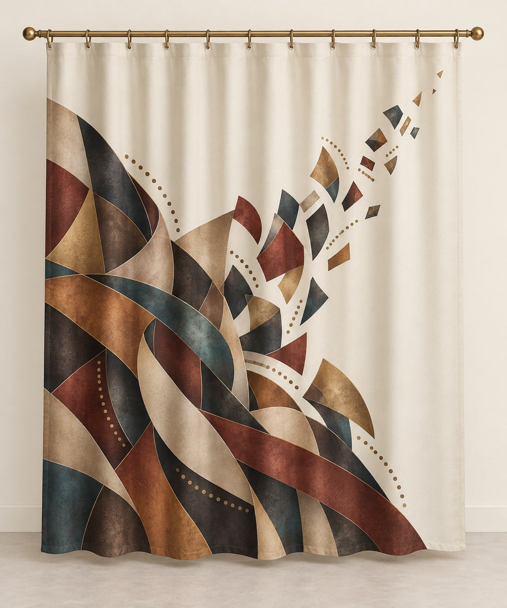 Patina Stitchfold Cascade Shower Curtain with dimensional printed themed artwork; representative AI-generated mockup.