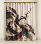 Cadence Inkfold Shower Curtain with dimensional printed themed artwork; representative AI-generated mockup.