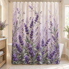 Lavender Sprigs Shower Curtain with dimensional printed themed artwork; representative AI-generated mockup.