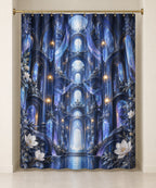 Logic Aurora Nexus Shower Curtain with dimensional printed themed artwork; representative AI-generated mockup.