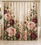 Rose Herbarium Shower Curtain with dimensional printed themed artwork; representative AI-generated mockup.