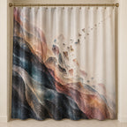 Silvergrain Afterimage Shower Curtain with dimensional printed themed artwork; representative AI-generated mockup.