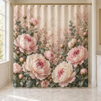 Peony Bouquet Shower Curtain with dimensional printed themed artwork; representative AI-generated mockup.