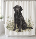 Labrador Retriever Shower Curtain with dimensional printed themed artwork; representative AI-generated mockup.