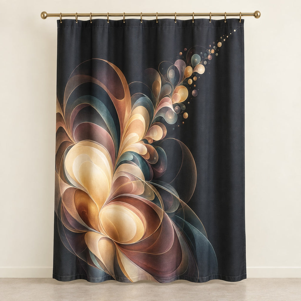 Luminous Waxfold Cascade Shower Curtain with dimensional printed themed artwork; representative AI-generated mockup.