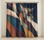 Threadlight Bloomrift Shower Curtain with dimensional printed themed artwork; representative AI-generated mockup.