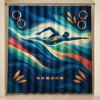 Luminous Lane Resonance Shower Curtain with dimensional printed themed artwork; representative AI-generated mockup.