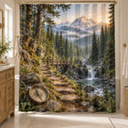 Forest Adventure Map Shower Curtain with dimensional printed themed artwork; representative AI-generated mockup.
