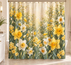 Daffodil and Jonquil Shower Curtain with dimensional printed themed artwork; representative AI-generated mockup.