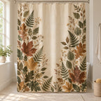 Pressed Woodland Leaves Shower Curtain with dimensional printed themed artwork; representative AI-generated mockup.