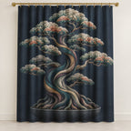 Midnight Bonsai Cloudrise Shower Curtain with dimensional printed themed artwork; representative AI-generated mockup.