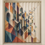 Inkline Cityfold Shower Curtain with dimensional printed themed artwork; representative AI-generated mockup.