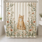 Orange Tabby Cat Companion Shower Curtain with dimensional printed themed artwork; representative AI-generated mockup.