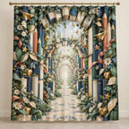 Elementary Learning Garden Shower Curtain with dimensional printed themed artwork; representative AI-generated mockup.