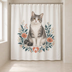 Rescue Cat Advocate Shower Curtain with dimensional printed themed artwork; representative AI-generated mockup.