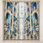 Laboratory Discovery Atrium Shower Curtain with dimensional printed themed artwork; representative AI-generated mockup.