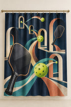 Midnight Dink Detour Shower Curtain with dimensional printed themed artwork; representative AI-generated mockup.