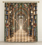 Storybook Library Conservatory Shower Curtain with dimensional printed themed artwork; representative AI-generated mockup.