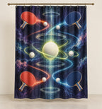 Spinvector Rally Observatory Shower Curtain with dimensional printed themed artwork; representative AI-generated mockup.