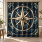 Star Compass Shower Curtain with dimensional printed themed artwork; representative AI-generated mockup.