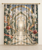 Geometric Wonder Observatory Shower Curtain with dimensional printed themed artwork; representative AI-generated mockup.