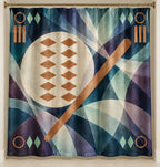 Diamond Dusk Rally Shower Curtain with dimensional printed themed artwork; representative AI-generated mockup.