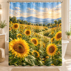 Sunflower Field Shower Curtain with dimensional printed themed artwork; representative AI-generated mockup.