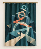 Ridgepulse Strata Passage Shower Curtain with dimensional printed themed artwork; representative AI-generated mockup.