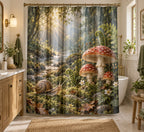 Snail and Toadstool Shower Curtain with dimensional printed themed artwork; representative AI-generated mockup.