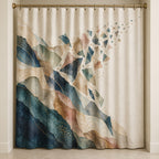 Keepsake Vellum Parallax Shower Curtain with dimensional printed themed artwork; representative AI-generated mockup.