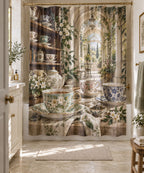 Tea Cup Collection Shower Curtain with dimensional printed themed artwork; representative AI-generated mockup.