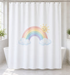Rainbow Weather Shower Curtain with dimensional printed themed artwork; representative AI-generated mockup.
